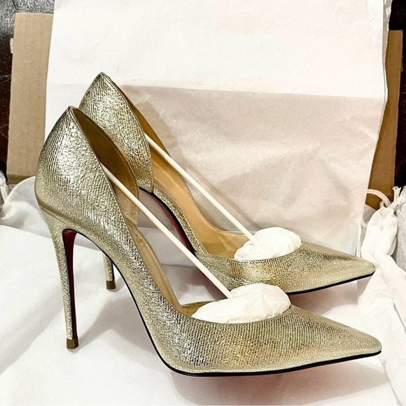 Christian Louboutin iconic ‘Iriza’ champaign gold leather 100mm EU37.5 - Picture 5 of 14